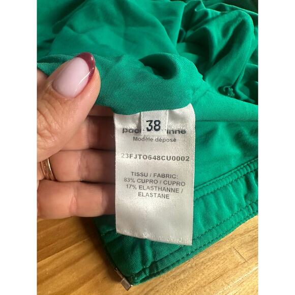 Paco Rabanne Green Ruched Off The Shoulder Crop Top in Emeraude - Picture 2 of 13